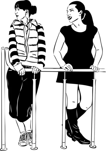 Zwei Frauen, die in die richtige Richtung schauen — Stockvektor