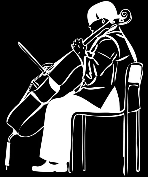 Çello yayı oynayan kadın kroki — Stok Vektör