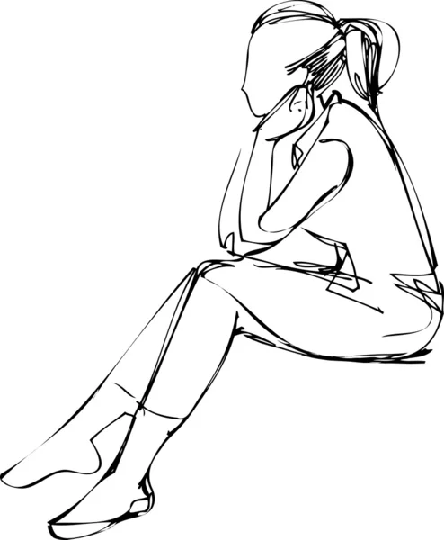 Skizze eines Mädchens, das sitzend dachte — Stockvektor