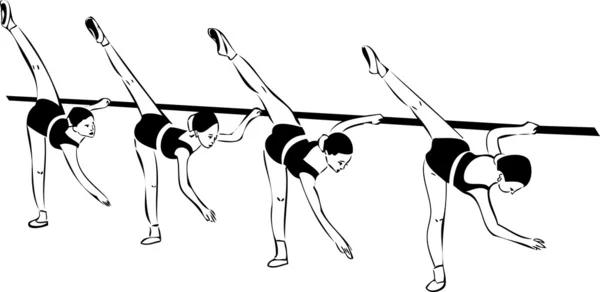 Sketsa dari empat gadis di kelas balet - Stok Vektor