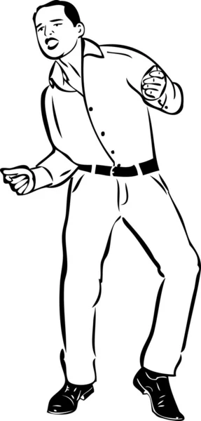 Croquis d'un gars en chemise chantant et dansant — Image vectorielle