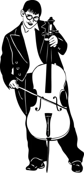 Sketch artist with glasses playing the cello — Stock Vector