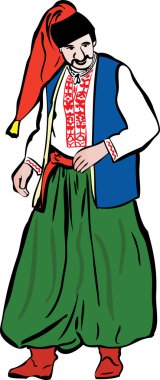 Ukrainian Cossack in green trousers and a blue vest clipart