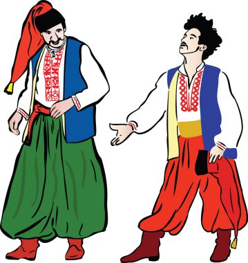 Ulusal kostümlerini iki Ukraynalı adamlar vardı