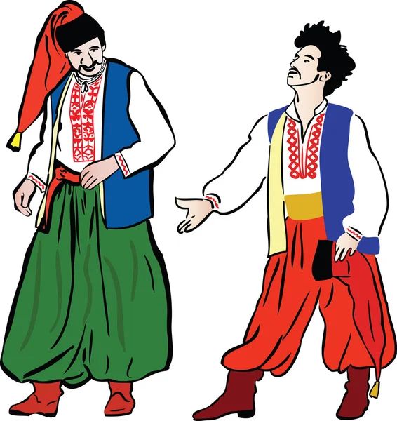 В национальных костюмах было двое украинцев. — стоковый вектор