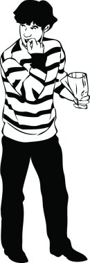 Guy in a striped sweater, eating sunflower seeds clipart
