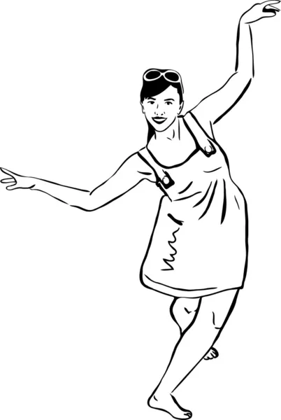 Κορίτσι σε μαύρο καλσόν με χέρια υψωμένα — Stockový vektor