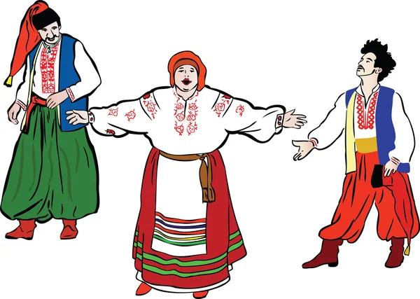 Group of in the Ukrainian national costumes — Stock Vector