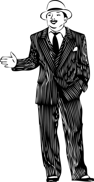 Adam bir çizgili takım elbise ve beyaz şapka — Stok Vektör
