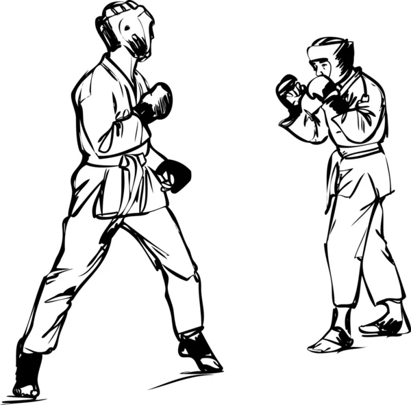 Karate dwa szkic sztuk walki i wojowniczy Sport — Wektor stockowy