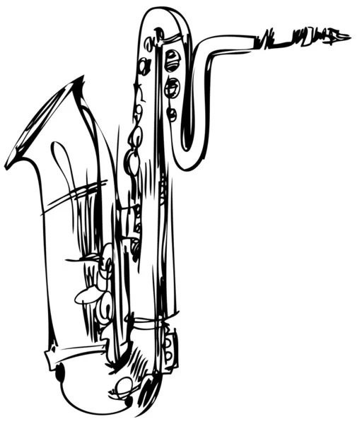 Náčrt Dechové hudební nástroje saxofon baskytara — Stockový vektor