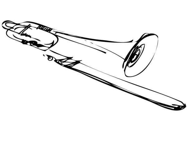 Sketch of copper musical instrument trombone — Stock Vector