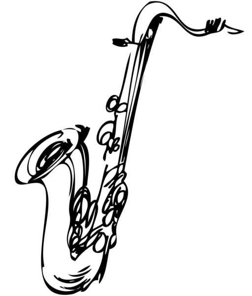 Pirinç müzik aleti tenor saksofon kroki — Stok Vektör