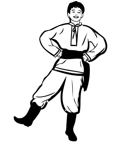 Guy dansant en bottes pantalon chemise — Image vectorielle