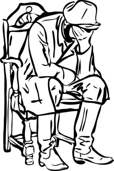 Homem de botas sentado e dormindo em uma cadeira — Vetor de Stock