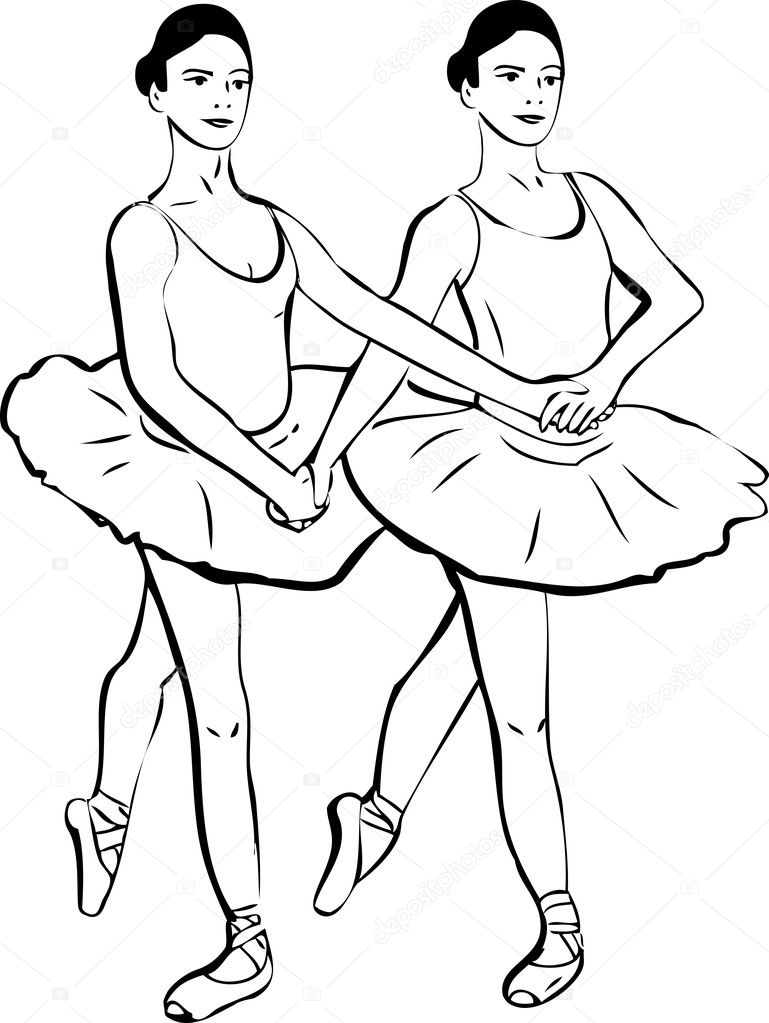 Sketch of two girls standing in a pair of ballerina