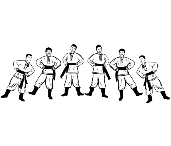 Jongens dansen dans in zijn laarzen en broek, shirts — Stockvector