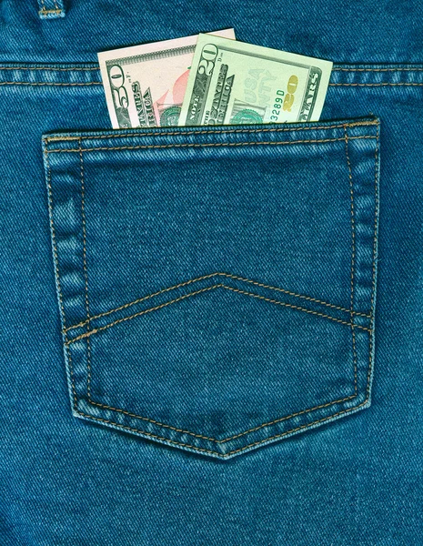 Dollars in a jeans pocket — Stock Photo, Image