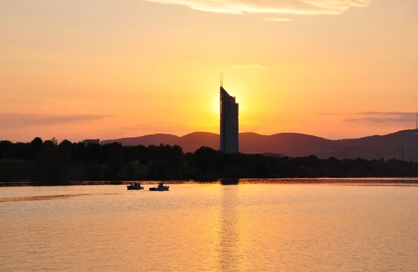 stock image Sunset with Millenium Tower in Vienna