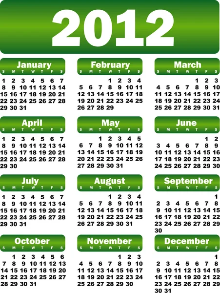 緑 2012 年カレンダー — ストックベクタ
