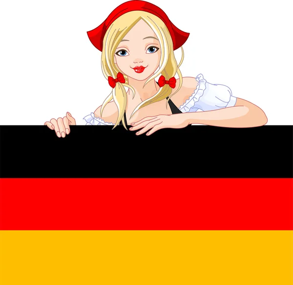Немецкая девушка над знаком "Немецкий флаг" — стоковый вектор