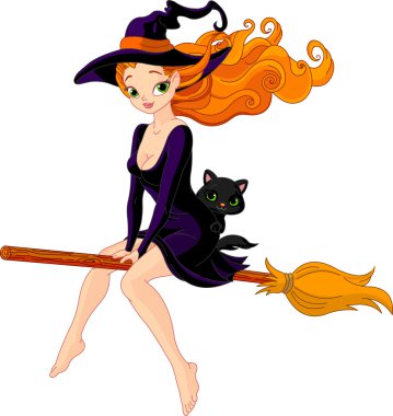 Witch riding a broom clipart