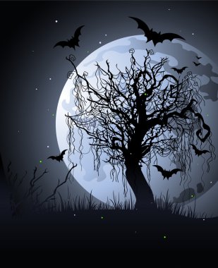 Creepy tree at night clipart