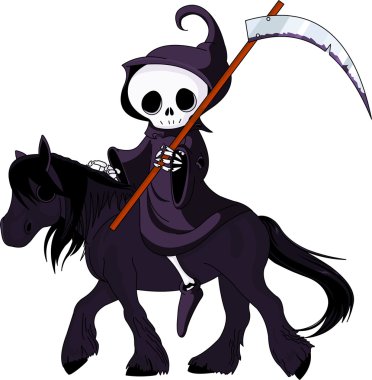 Cartoon grim reaper riding horse clipart