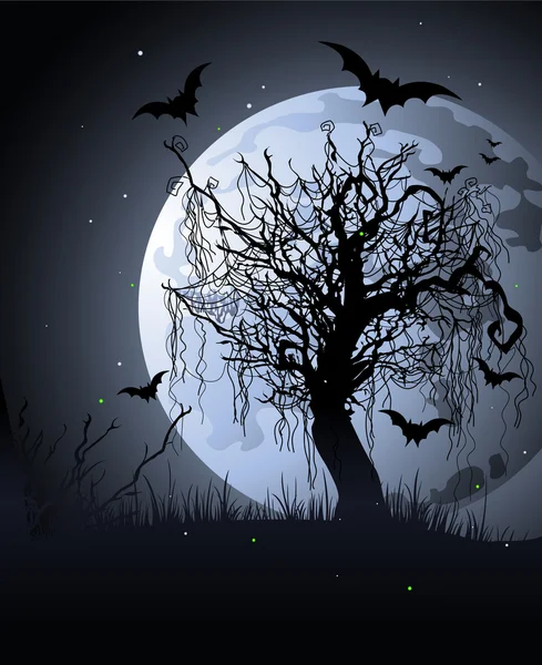 Árvore assustadora à noite — Vetor de Stock