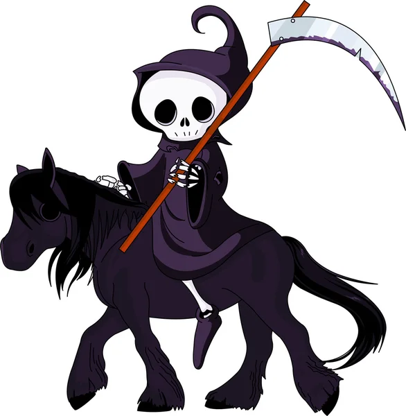 Cartoon grim reaper berijden paard — Stockvector