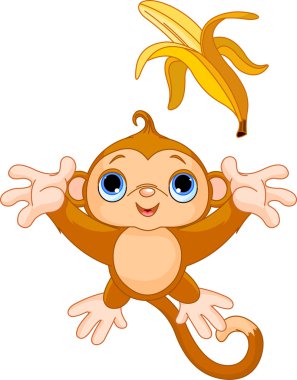 Funny Monkey catching banana clipart