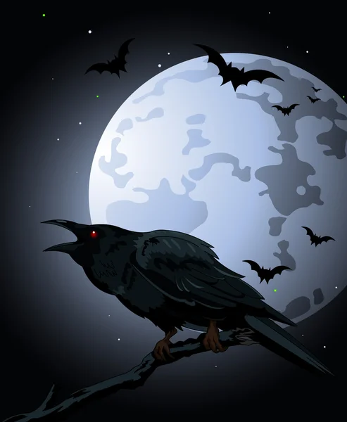 Crow against a full moon — Stock Vector