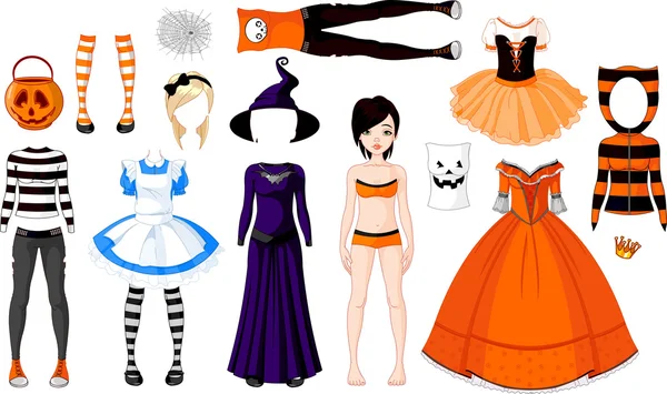 Halloween meisje met kostuums — Stockvector