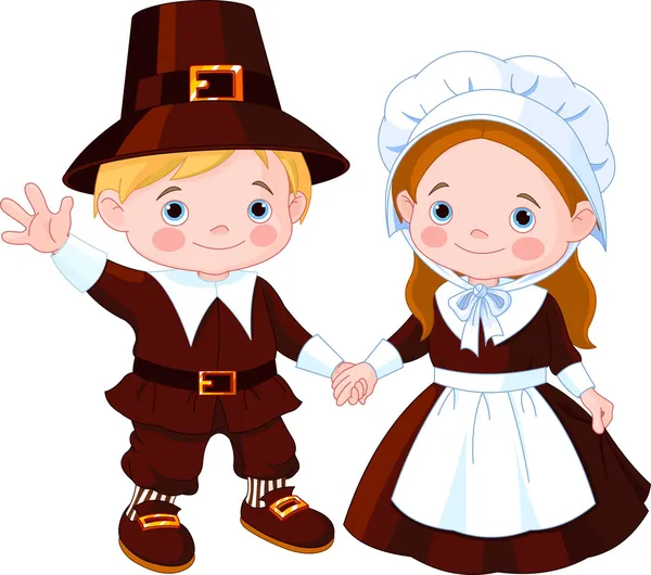 Thanksgiving day pilgrim paar — Stockvector