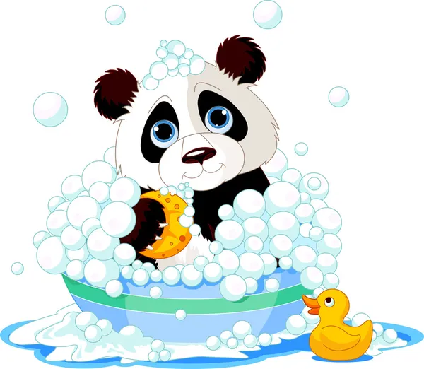 목욕 하는 팬더 — 스톡 벡터