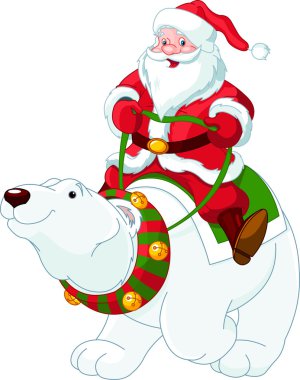 Santa Claus riding on polar bear clipart