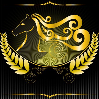 Golden emblem with a horse clipart