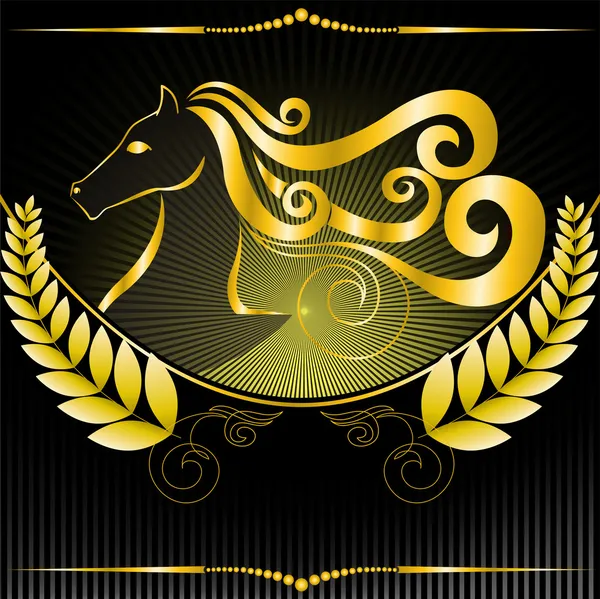Emblème doré avec un cheval — Image vectorielle