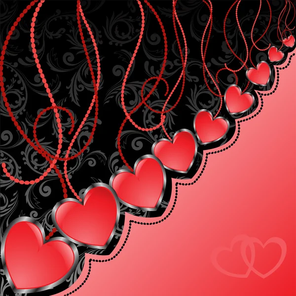 Чорно-червоний фон з сердечками — стоковий вектор