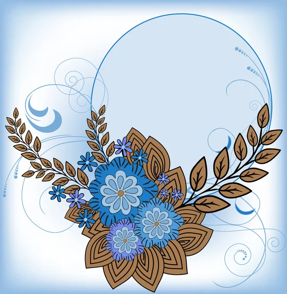 Round frame with blue flowers — Stock Vector