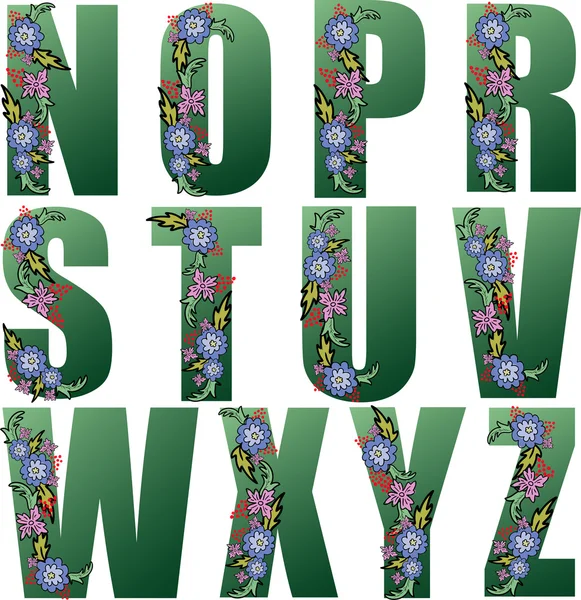 Green Alphabet with flowers 2 — Stok Vektör