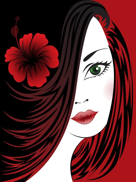 Schwarzer und roter Hintergrund mit einer Frau — Stockvektor