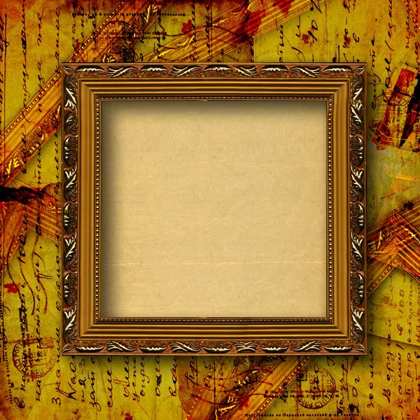 Molduras de madeira velhas para foto no fundo de papel abstrato — Fotografia de Stock