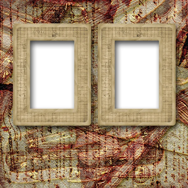 Marcos de madera antiguos para la foto en el fondo abstracto de papel —  Fotos de Stock