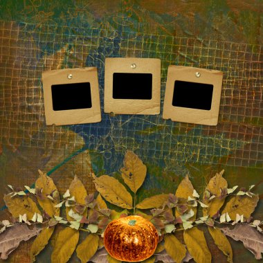 Grunge papers design in scrapbooking style with frame and autumn clipart