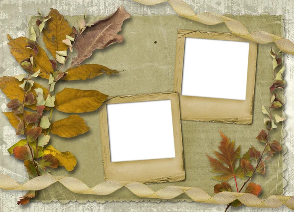 Гранж дизайн бумаги в стиле скрапбукинга с листвой — стоковое фото