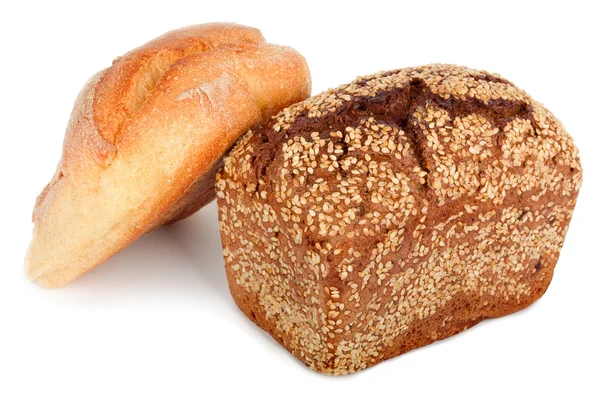 Çavdar ekmek ile beyaz izole arka planda linseeds — Stok fotoğraf