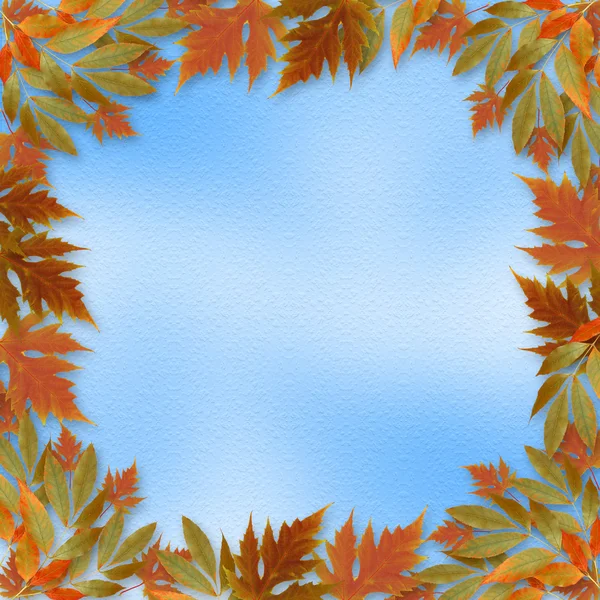 Hojas de otoño brillantes en abstracto con marco de papel — Foto de Stock