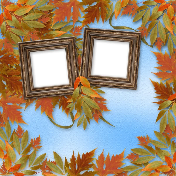 Heldere Herfstbladeren op de abstracte achtergrond met houten fram — Stockfoto