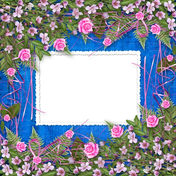 Écriture de fond abstrait avec cadre et beau bouq floral — Photo
